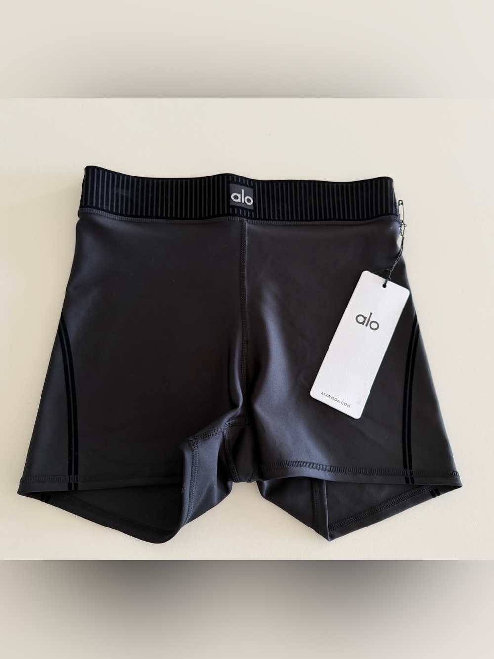 ALO Yoga Black Airlift High Waisted Line Up Shorts